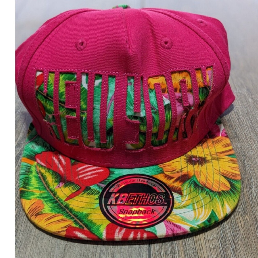 KBETHOS Pink& Floral New York Snapback Hat